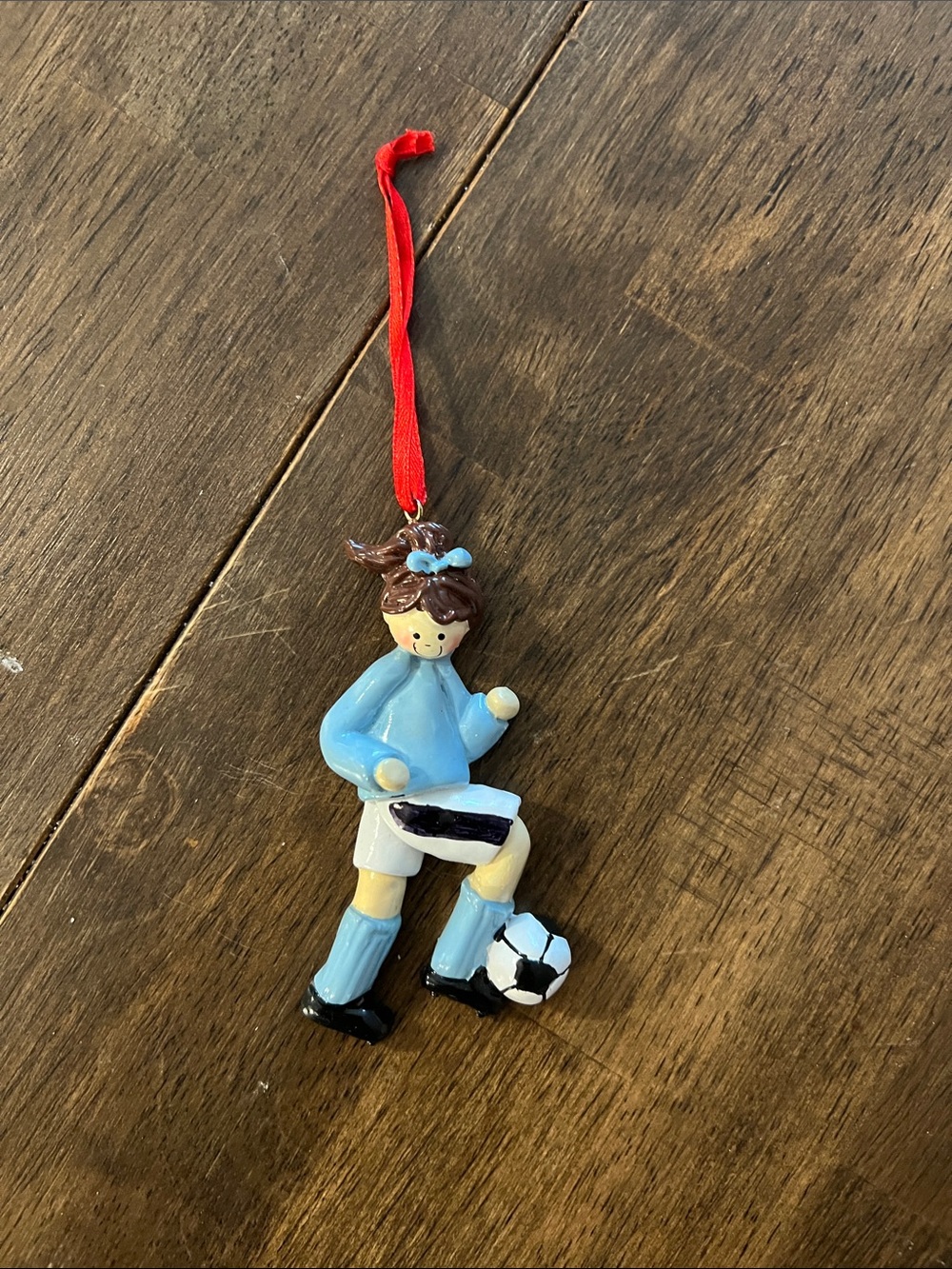 Cute Girl Soccer Ornament in Light Blue